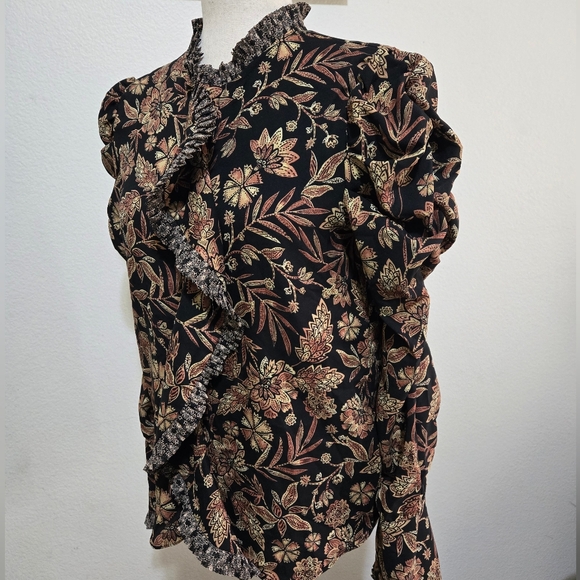 ​MISA Los Angeles Garance Blouse Gilded Paisley Floral Ruffle Puff Sleeve XS - Picture 7 of 15